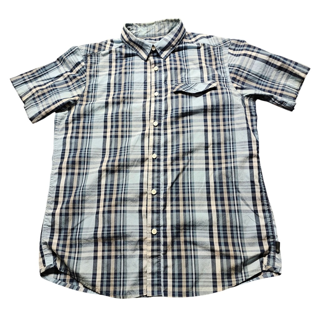 Mountain Hardwear Mens Blue Plaid Short Sleeve Button Up Shirt Size M 007667-DU8